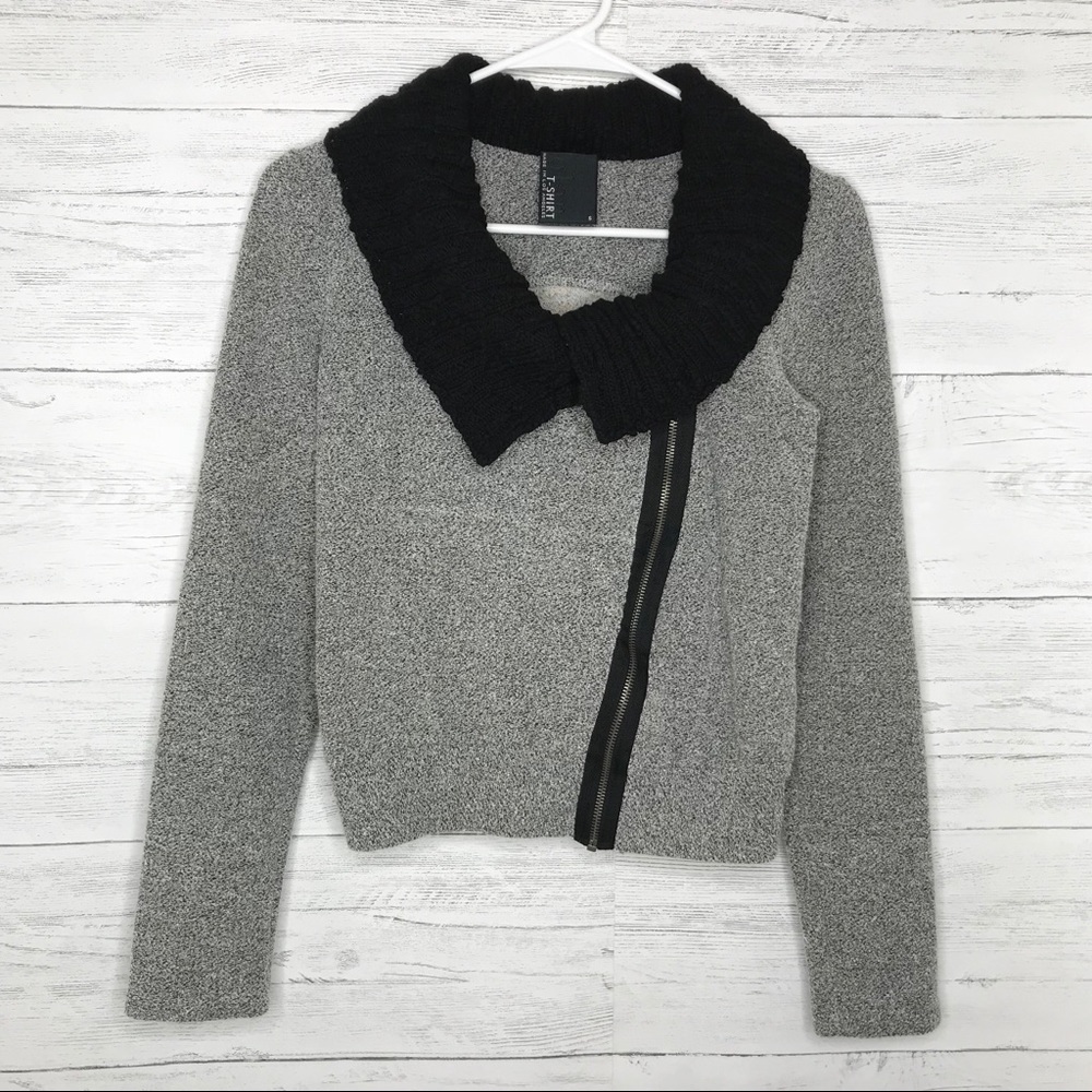 Heather Gray Black Knit Moto Asymmetrical Jacket